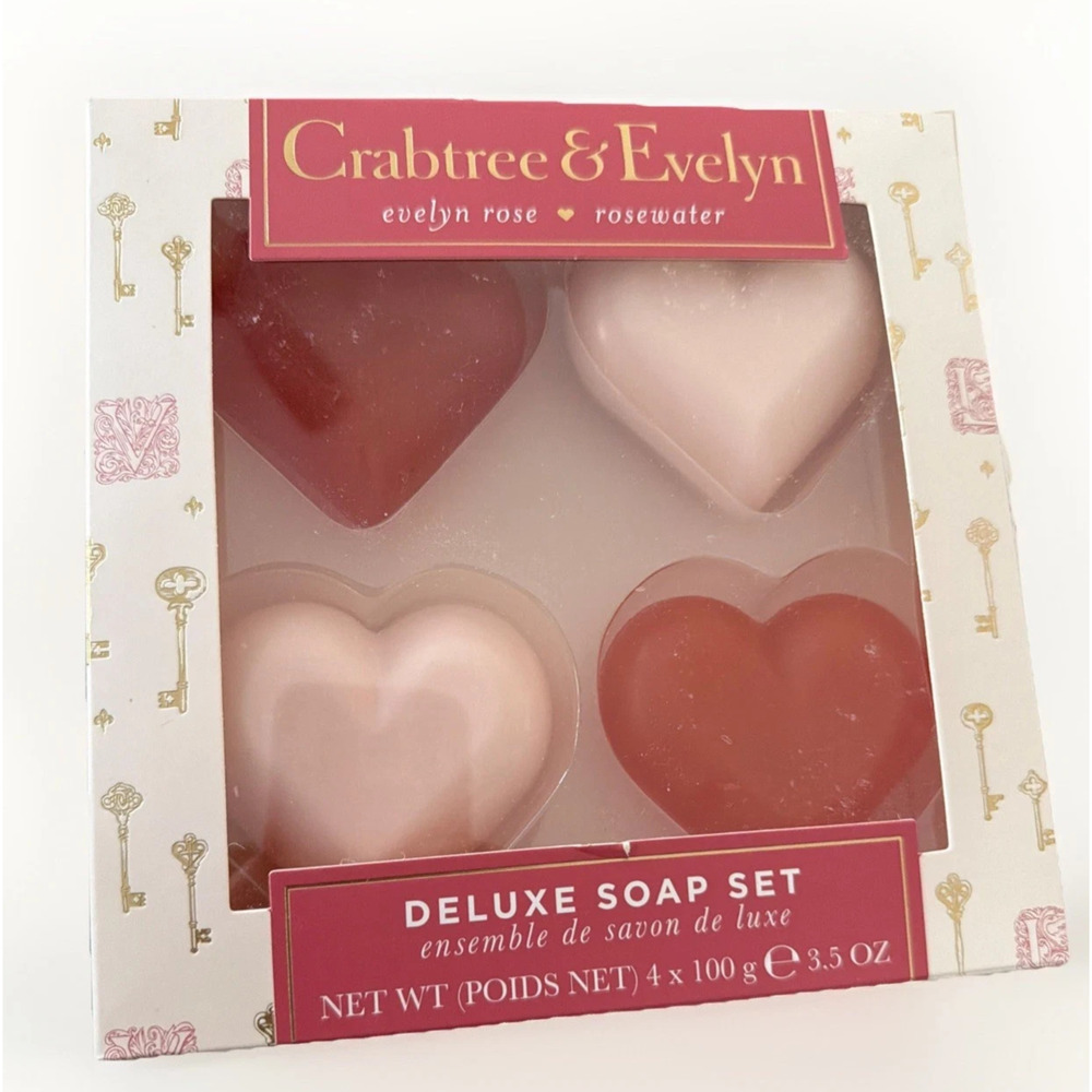 Crabtree & Evelyn Rosewater & Evelyn Rose Heart Shaped Bar Soap 14oz (4x3.5oz)